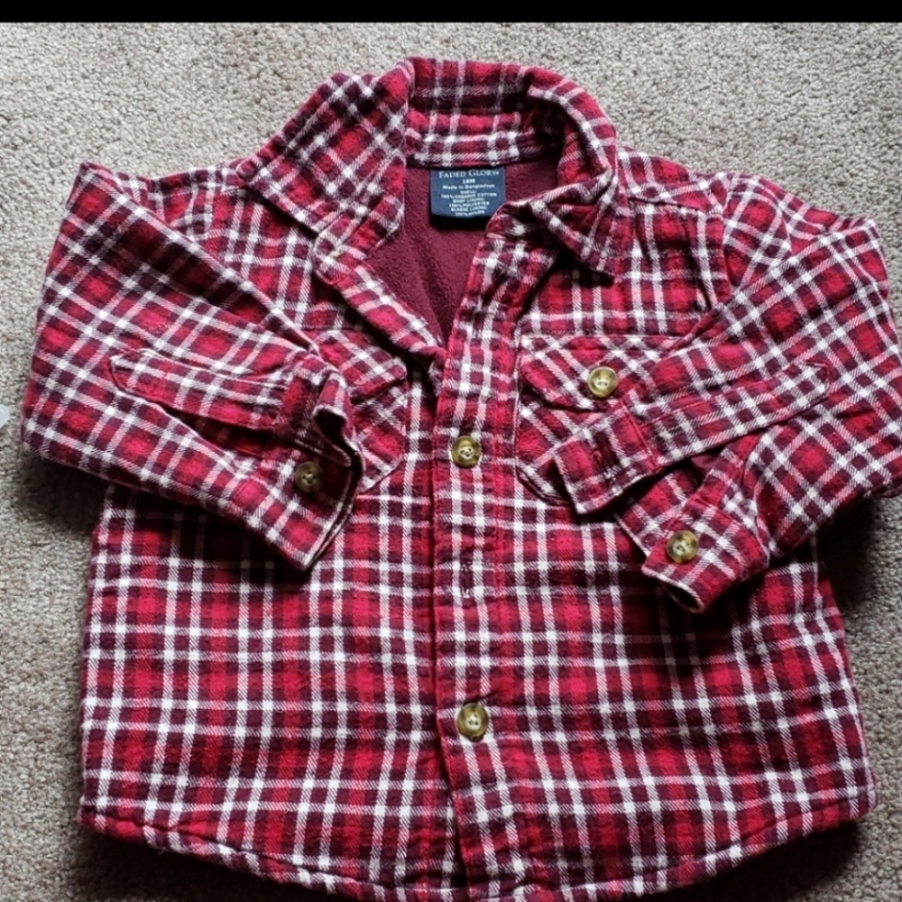 Faded Glory Red Plaid Button Down Shirt 18 months